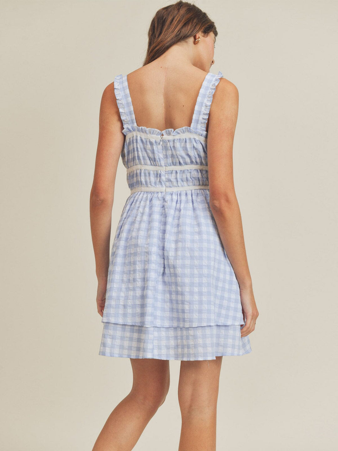 JUST ME WOMEN'S SLEEVELESS ELASTIC WAIST HIGH-LOW PLAID MINI DRESS