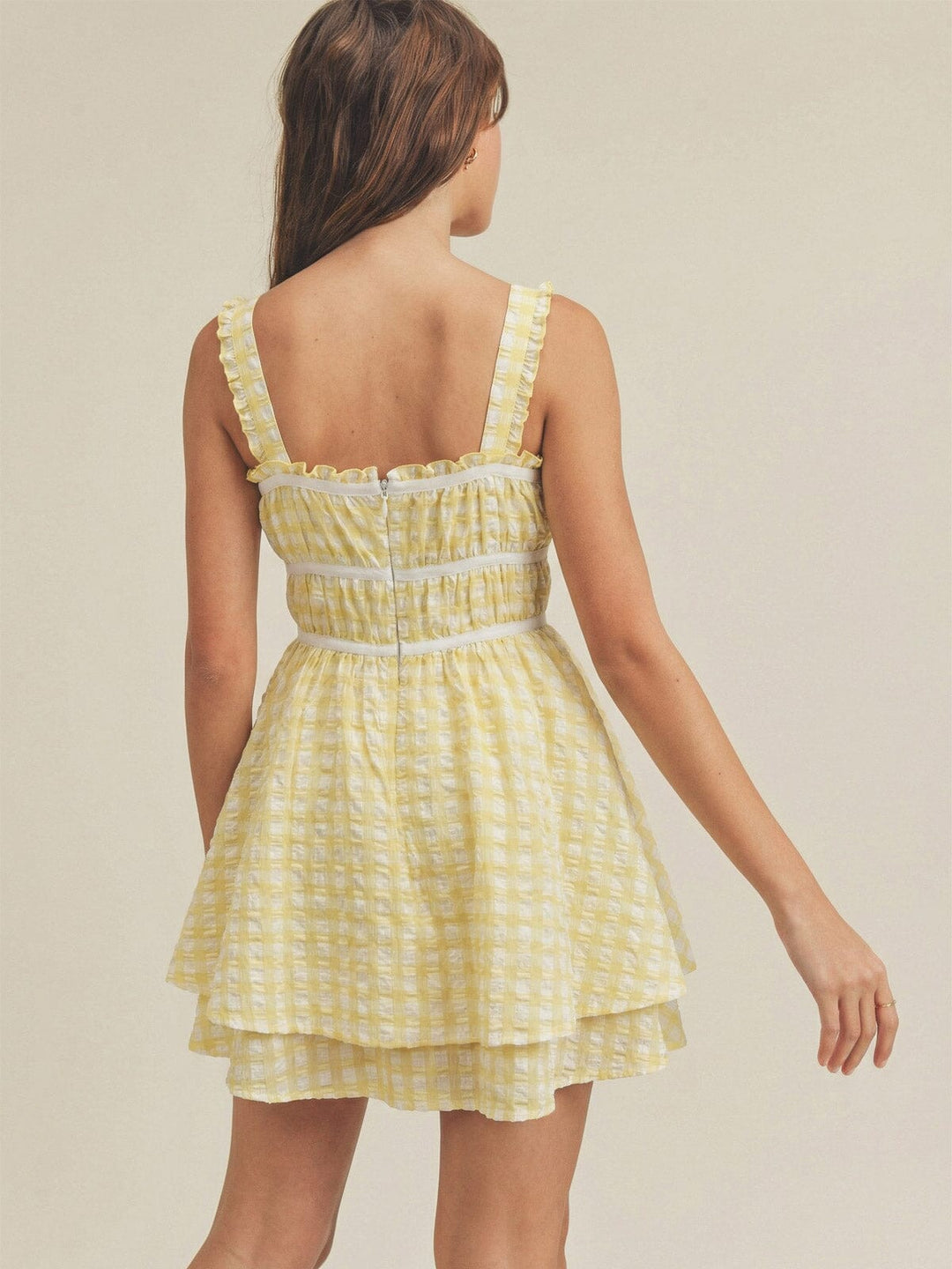 JUST ME WOMEN'S SLEEVELESS ELASTIC WAIST HIGH-LOW PLAID MINI DRESS