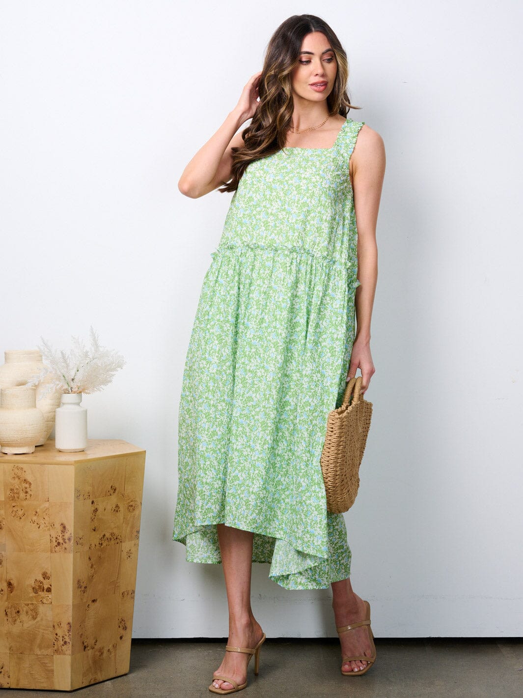 WOMEN'S SLEEVELESS TUNIC TIERED FLORAL MAXI DRESS