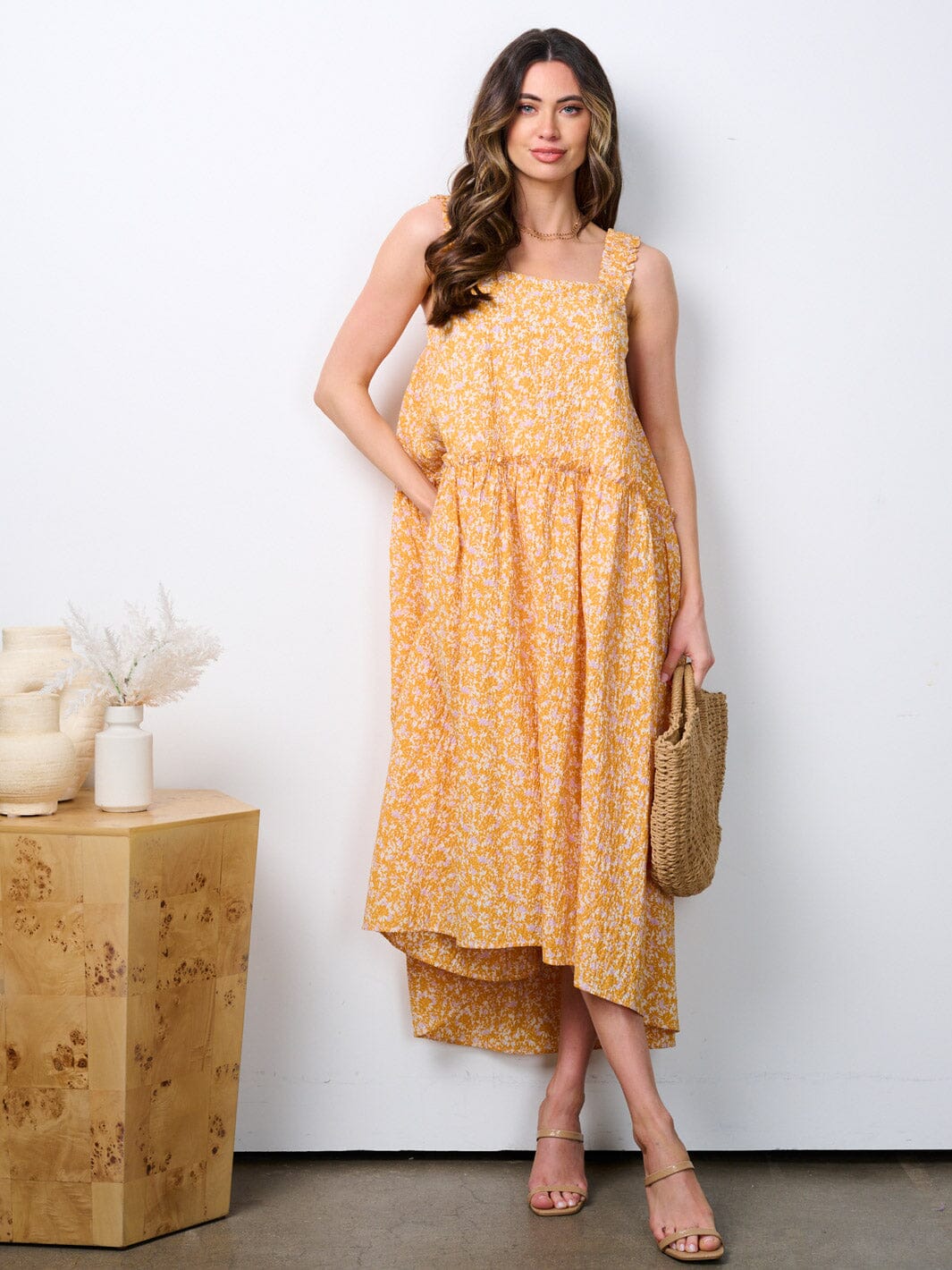 WOMEN'S SLEEVELESS TUNIC TIERED FLORAL MAXI DRESS