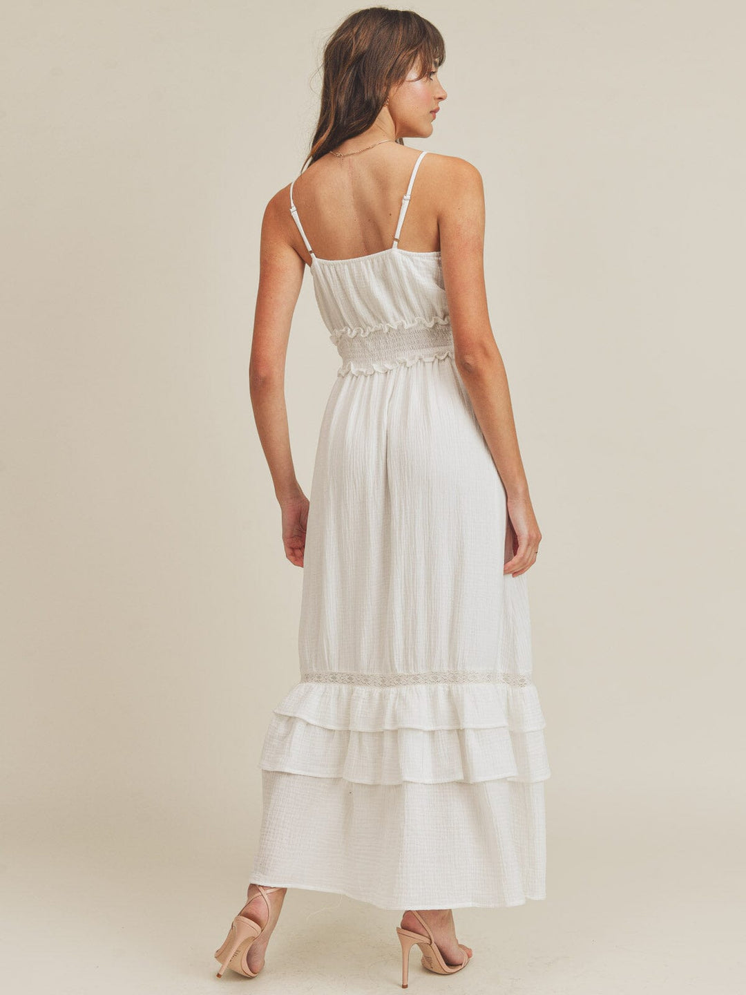 JUST ME WOMEN'S SLEEVELESS POCKETS V-NECK SURPLICE SMOCK WAIST MAXI DRESS