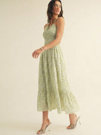 JUST ME WOMEN'S SLEEVELESS POCKETS SMOCK HALTER NECK FLORAL MAXI DRESS