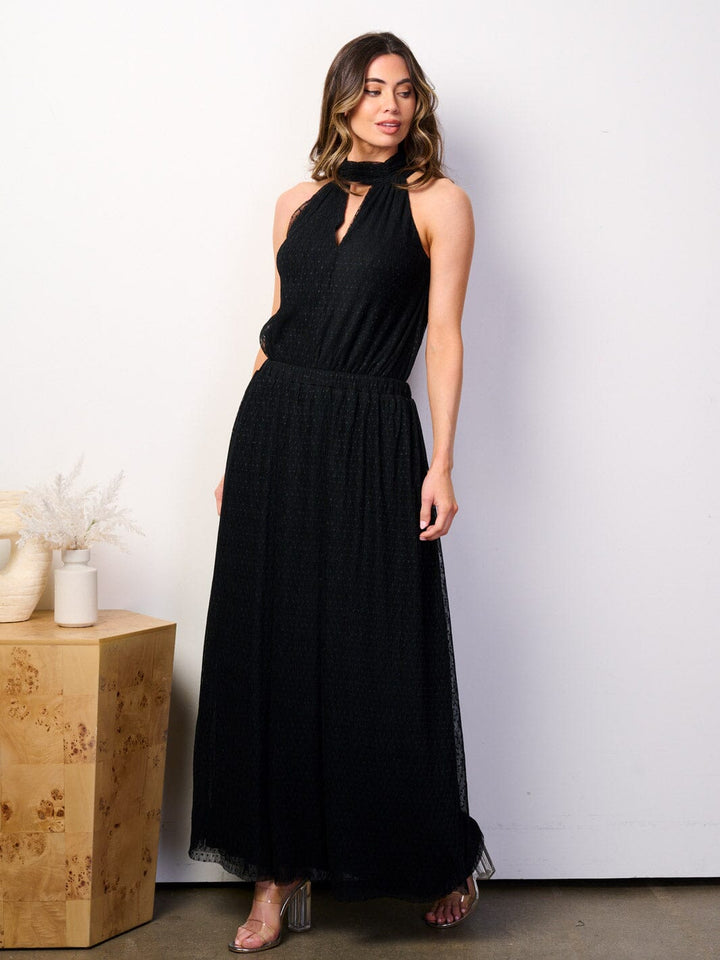 WOMEN'S SLEEVELESS HALTNER NECK BODYSUIT & MAXI SKIRT CHIFFON 2PC. SET