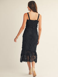 JUST ME WOMEN'S SLEEVELESS V-NECK FLORAL CROCHET BODYCON MAXI DRESS