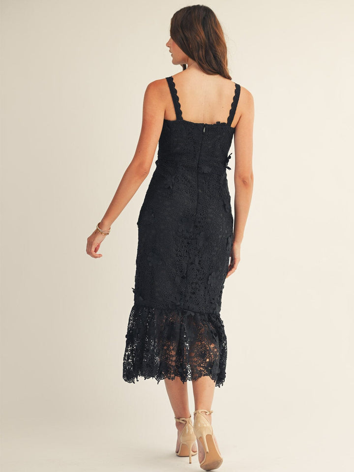 JUST ME WOMEN'S SLEEVELESS V-NECK FLORAL CROCHET BODYCON MAXI DRESS