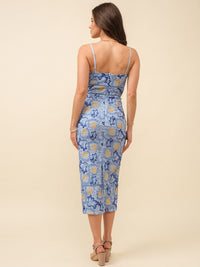 JUST ME WOMEN'S SLEEVELESS V-NECK BODYCON CROCHET MIDI DRESS