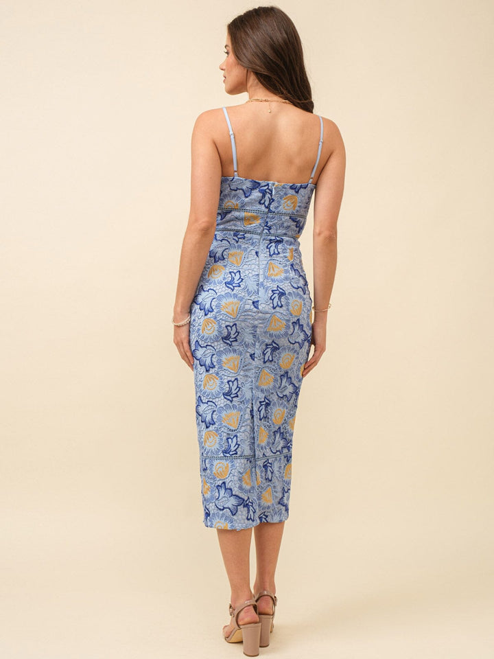 JUST ME WOMEN'S SLEEVELESS V-NECK BODYCON CROCHET MIDI DRESS
