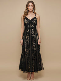 JUST ME WOMEN'S SLEEVELESS V-NECK LACE CROCHET MAXI DRESS