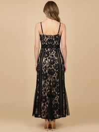 JUST ME WOMEN'S SLEEVELESS V-NECK LACE CROCHET MAXI DRESS