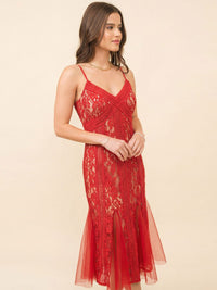 JUST ME WOMEN'S SLEEVELESS V-NECK CROCHET BODYCON MAXI DRESS