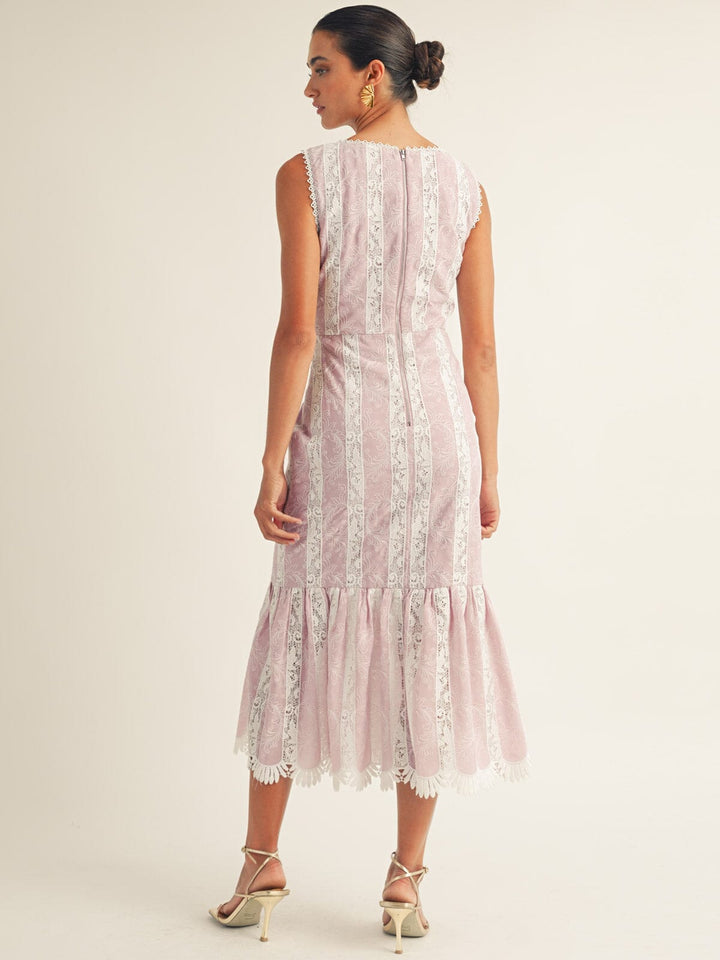 JUST ME WOMEN'S SLEEVELESS V-NECK LACE EMBROIDERY FLORAL MAXI DRESS