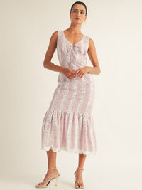 JUST ME WOMEN'S SLEEVELESS V-NECK LACE EMBROIDERY FLORAL MAXI DRESS