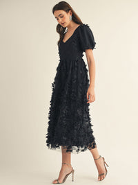 JUST ME WOMEN'S SHORT SLEEVE FLORAL DETAILED MAXI DRESS