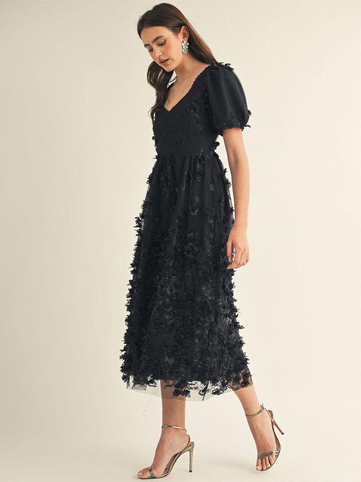 JUST ME WOMEN'S SHORT SLEEVE FLORAL DETAILED MAXI DRESS