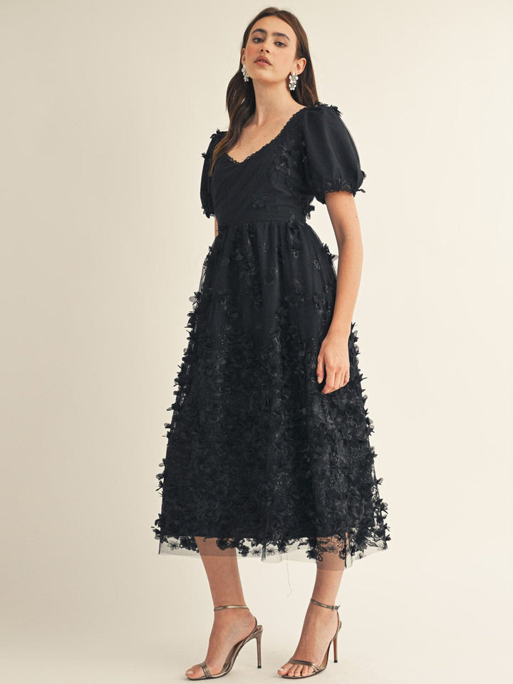 JUST ME WOMEN'S SHORT SLEEVE FLORAL DETAILED MAXI DRESS