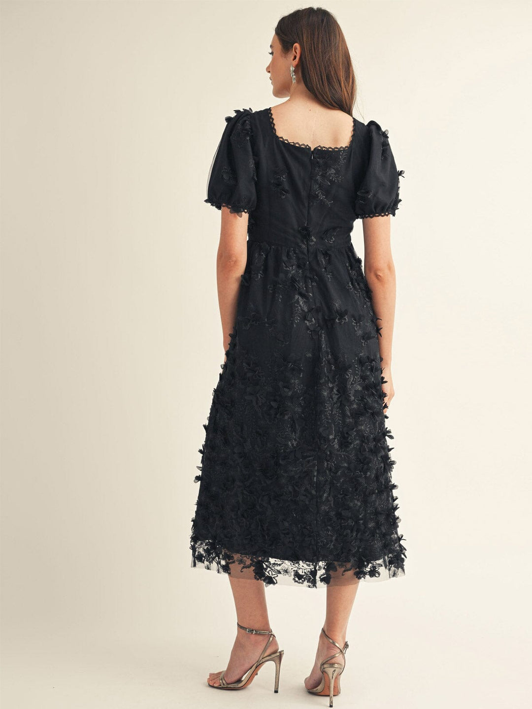 JUST ME WOMEN'S SHORT SLEEVE FLORAL DETAILED MAXI DRESS