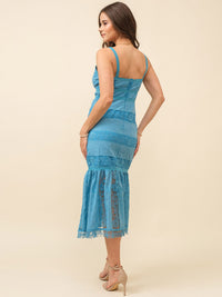 JUST ME WOMEN'S SLEEVELESS V-NECK FLORAL CROCHET TIERED MAXI DRESS