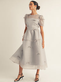 JUST ME WOMEN'S SHORT SLEEVE BOW DETAILED FIT & FLARE MAXI DRESS