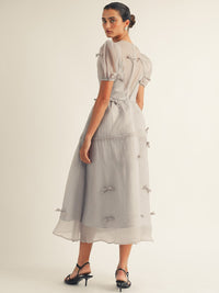 JUST ME WOMEN'S SHORT SLEEVE BOW DETAILED FIT & FLARE MAXI DRESS
