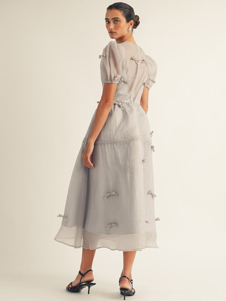 JUST ME WOMEN'S SHORT SLEEVE BOW DETAILED FIT & FLARE MAXI DRESS