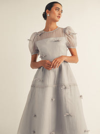 JUST ME WOMEN'S SHORT SLEEVE BOW DETAILED FIT & FLARE MAXI DRESS