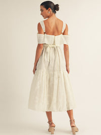 JUST ME WOMEN'S OFF SHOULDER FRONT POCKETS SELF TIE MAXI DRESS
