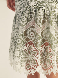 JUST ME WOMEN'S SHORT SLEEVE V-NECK LACE EMBROIDERY BODYCON MIDI DRESS