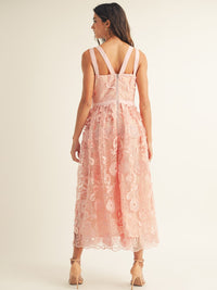 JUST ME WOMEN'S SLEEVELESS V-NECK FLORAL CROCHET MAXI DRESS