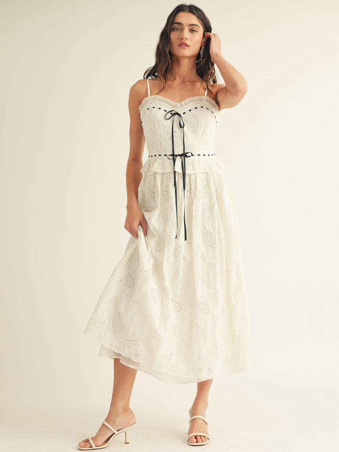 JUST ME WOMEN'S SLEEVELESS LACE CROCHET MAXI DRESS