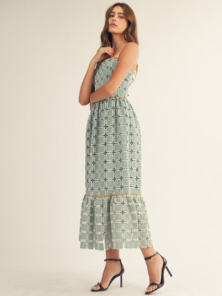 JUST ME WOMEN'S SLEEVELESS SQUARE NECK CROCHET MAXI DRESS