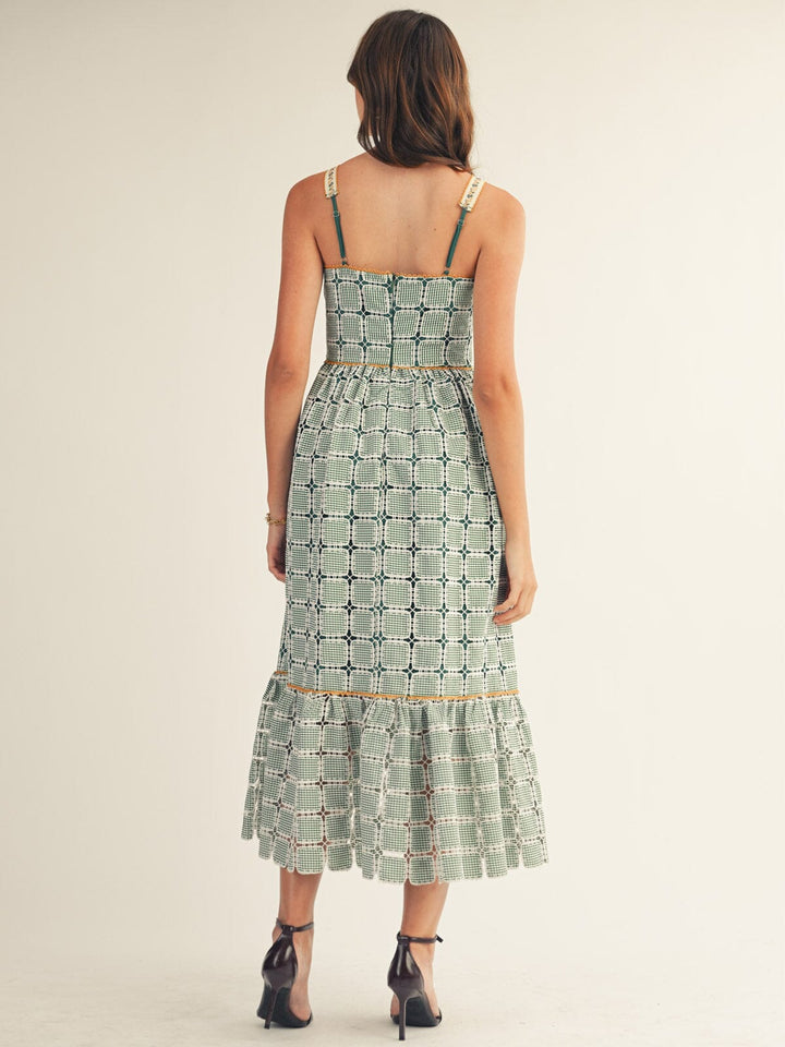 JUST ME WOMEN'S SLEEVELESS SQUARE NECK CROCHET MAXI DRESS