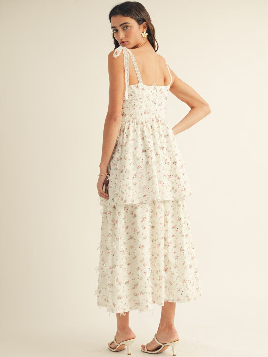 JUST ME WOMEN'S SLEEVELESS TIERED FLORAL MAXI DRESS