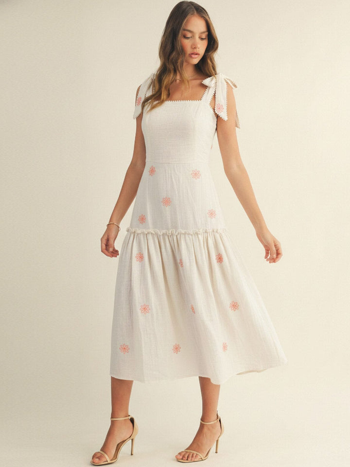 JUST ME WOMEN'S SLEEVELESS SQUARE NECK FRONT POCKETS FLORAL MAXI DRESS