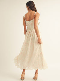 JUST ME WOMEN'S SLEEVELESS SQUARE NECK FLORAL EMBROIDERY ELASTIC WAIST MAXI DRESS