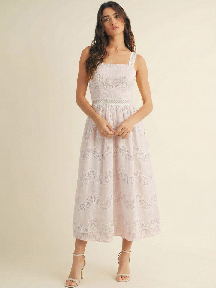 JUST ME WOMEN'S SLEEVELESS SQUARE NECK LACE CROCHET MAXI DRESS