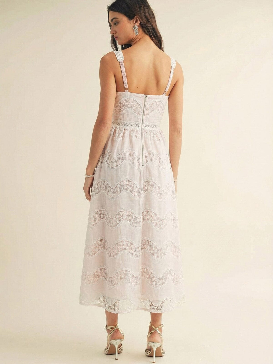 JUST ME WOMEN'S SLEEVELESS SQUARE NECK LACE CROCHET MAXI DRESS