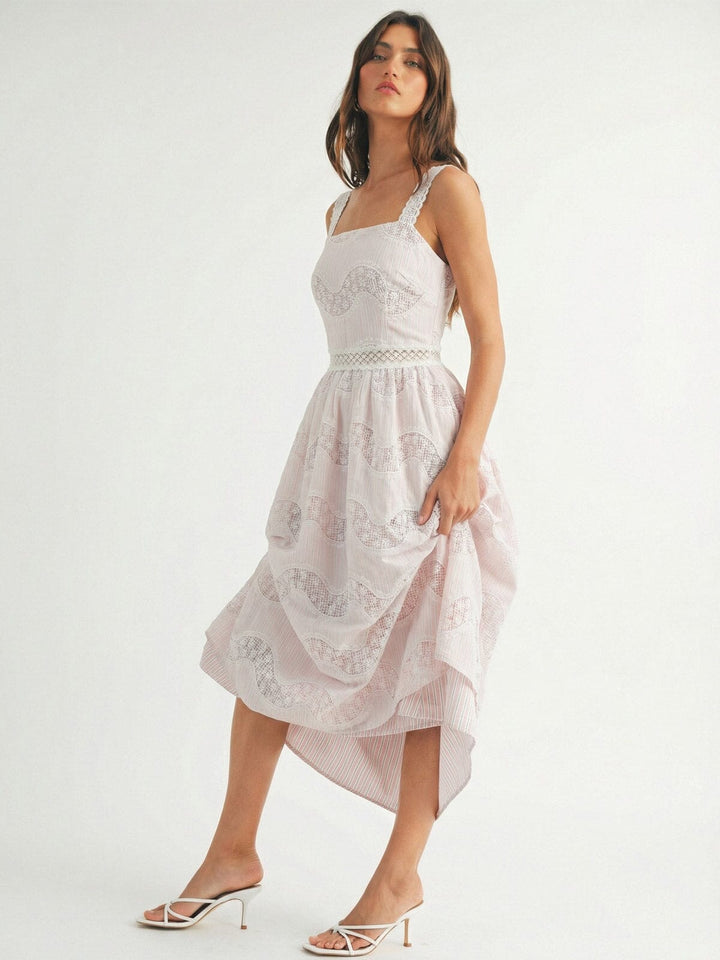 JUST ME WOMEN'S SLEEVELESS SQUARE NECK LACE CROCHET MAXI DRESS