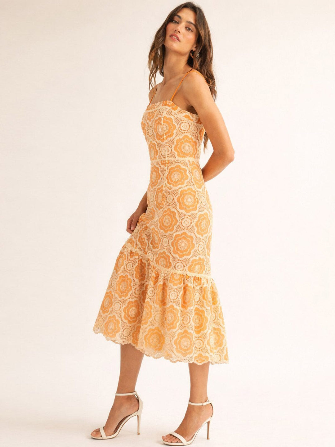 JUST ME WOMEN'S SLEEVELESS CROCHET BODYCON MAXI DRESS