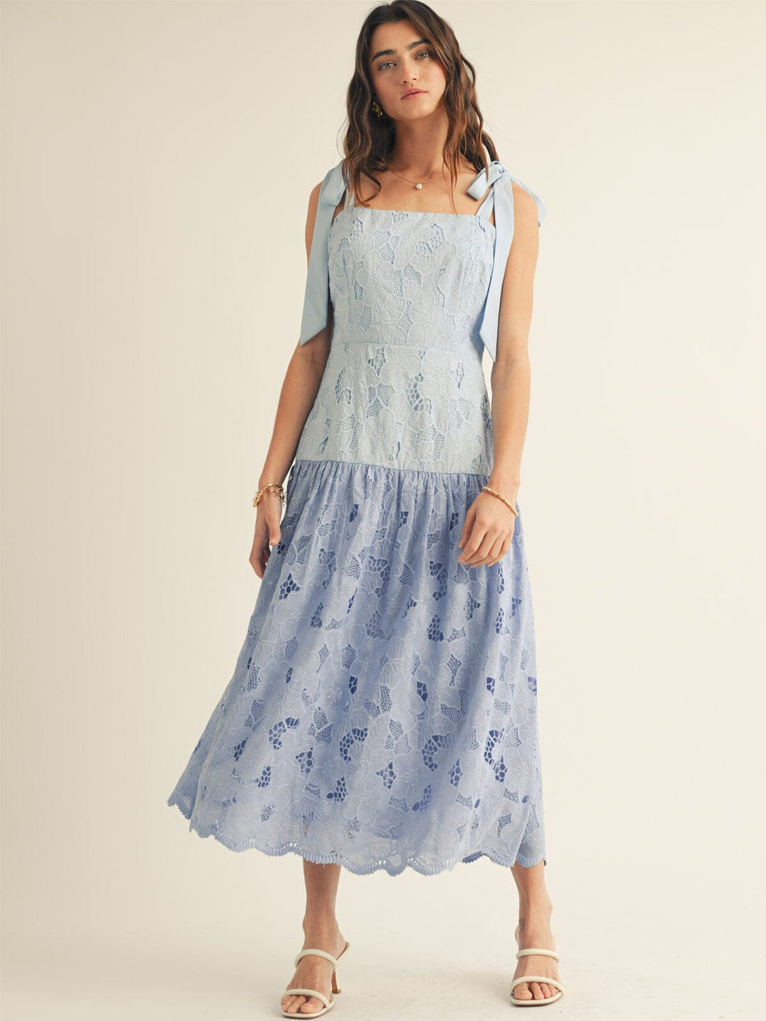 **********JUST ME WOMEN'S SLEEVELESS SQUARE NECK CROCHET COLORBLOCK MAXI DRESS