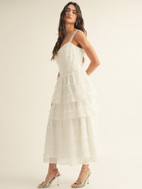 JUST ME WOMEN'S SLEEVELESS RUFFLE TIERED LACE MAXI DRESS