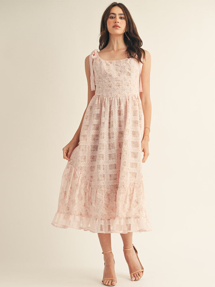JUST ME WOMEN'S SLEEVELESS SQUARE NECK LACE CROCHET MAXI DRESS