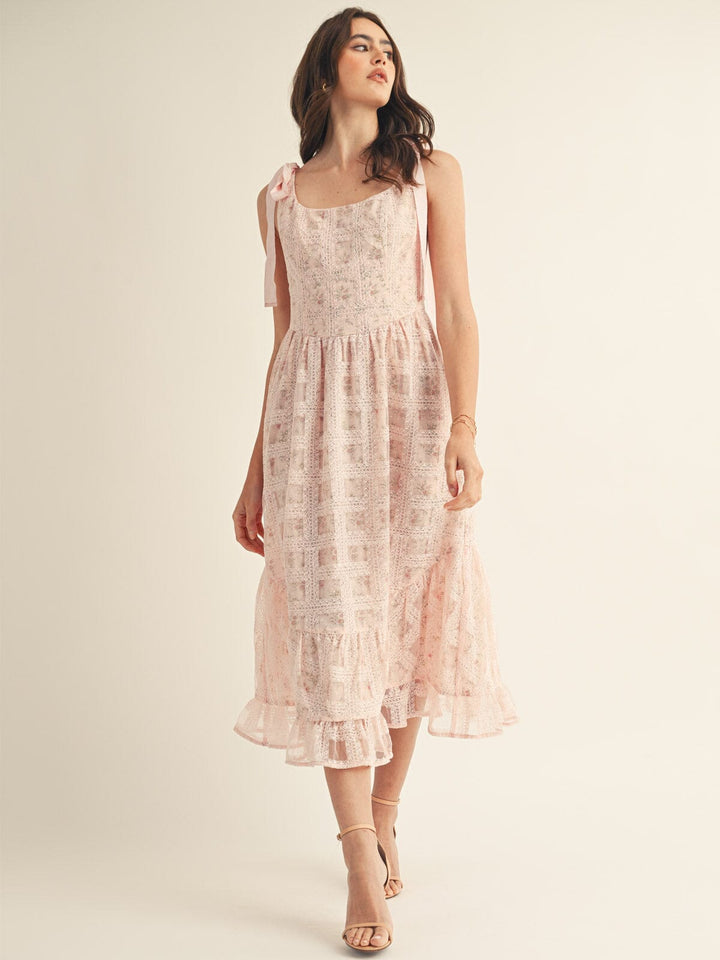 JUST ME WOMEN'S SLEEVELESS SQUARE NECK LACE CROCHET MAXI DRESS