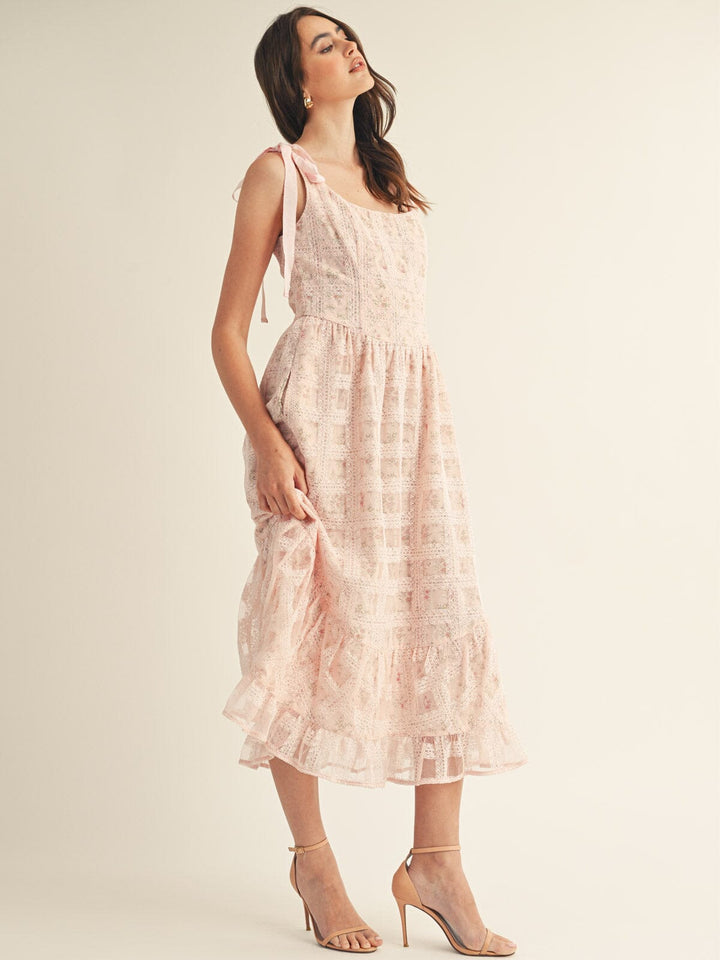 JUST ME WOMEN'S SLEEVELESS SQUARE NECK LACE CROCHET MAXI DRESS