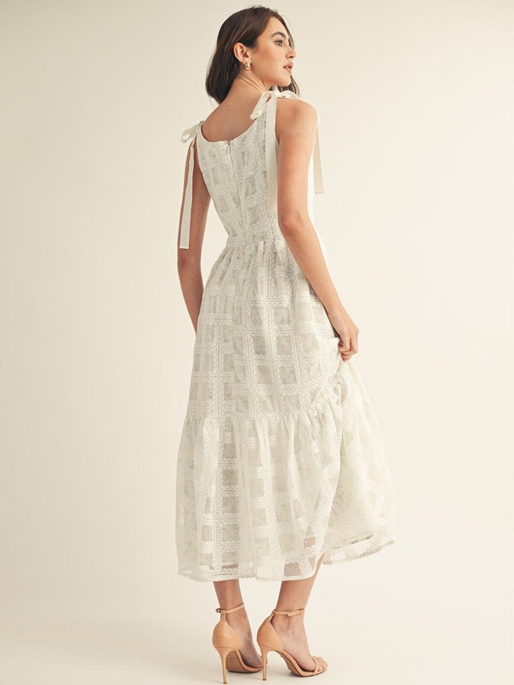 JUST ME WOMEN'S SLEEVELESS SQUARE NECK LACE CROCHET MAXI DRESS