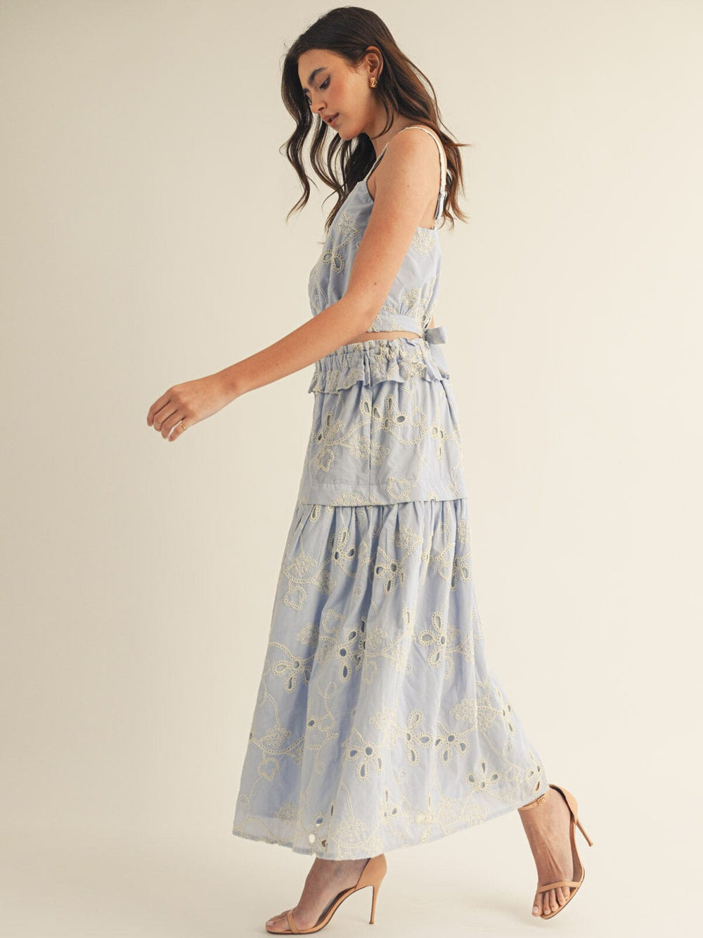 JUST ME WOMEN'S SLEEVELESS TOP & ELASTIC WAIST MAXI SKIRT FLOWER CROCHET 2PC. SET