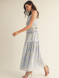 JUST ME WOMEN'S SLEEVELESS TOP & ELASTIC WAIST MAXI SKIRT FLOWER CROCHET 2PC. SET