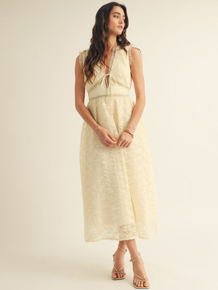 JUST ME WOMEN'S SLEEVELESS V-NECK LACE DETAILED MAXI DRESS