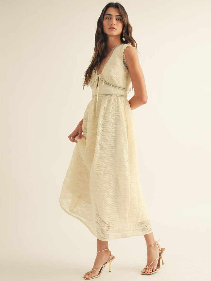 JUST ME WOMEN'S SLEEVELESS V-NECK LACE DETAILED MAXI DRESS