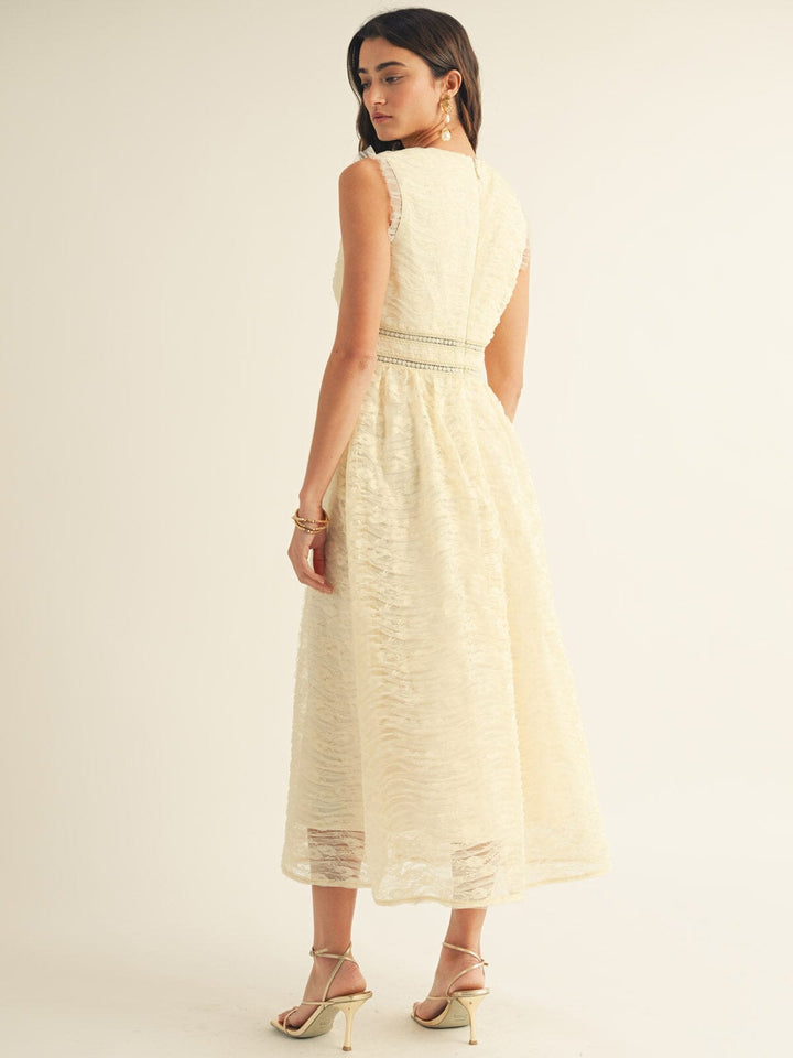 JUST ME WOMEN'S SLEEVELESS V-NECK LACE DETAILED MAXI DRESS
