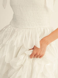 JUST ME WOMEN'S SLEEVELESS SMOCK RUFFLE TIERED MAXI DRESS